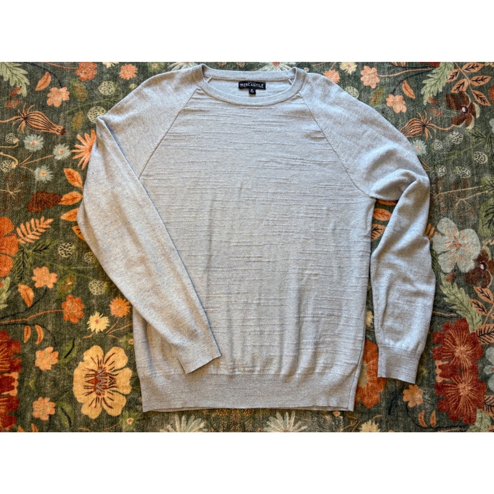 J.Crew Mercantile Mens Blue Cotton Textured Raglan Crewneck Sweater F9518 Size M